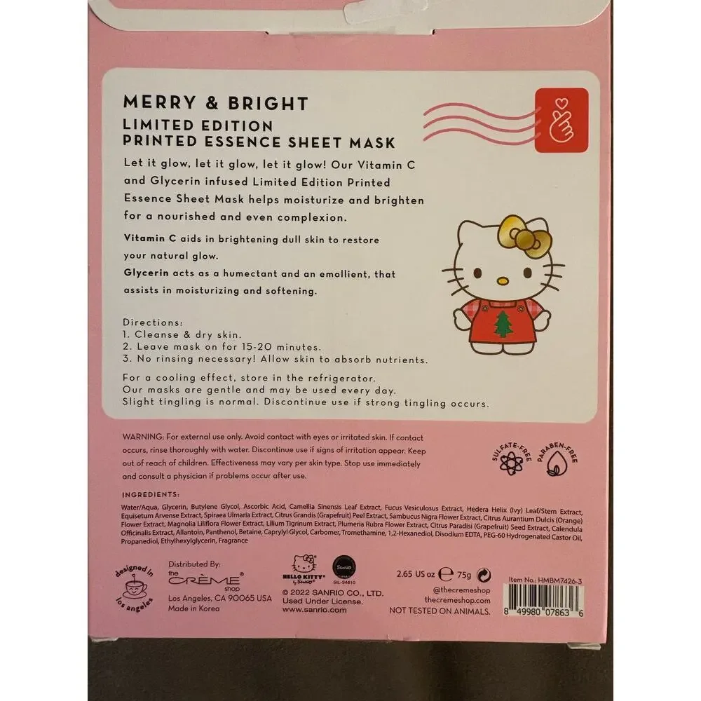 CREME SHOP x HELLO KITTY Holiday Face Masks x 2